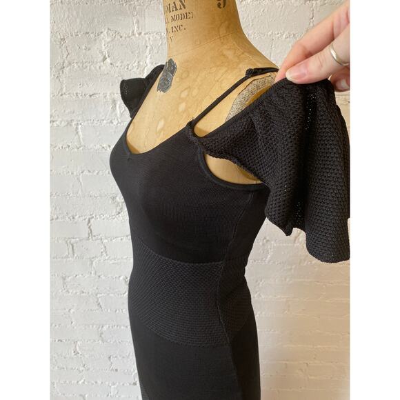 BeBe's black knit maxi dress, off the shoulders flutter drop sleeves, size small - Picture 7 of 10